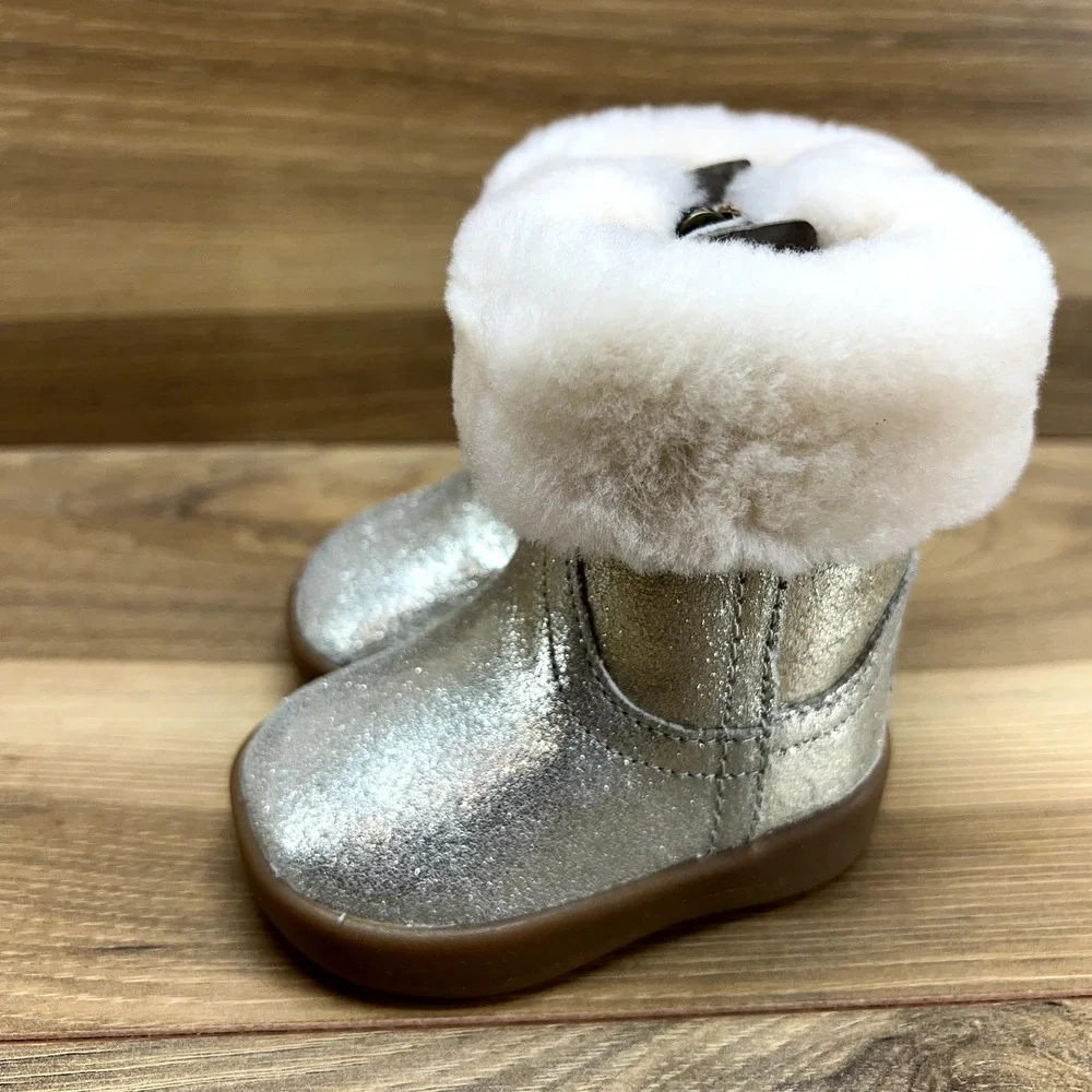 UGG Infant Baby Jorie II Metallic Leather Boots‎ Size 0/1 Fur Shearling Zip